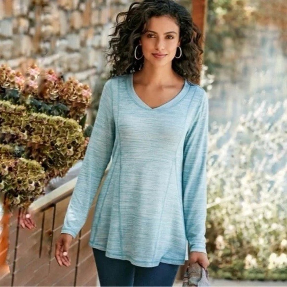 Soft Surroundings Womens Small Blue Long Sleeve Cozy Top